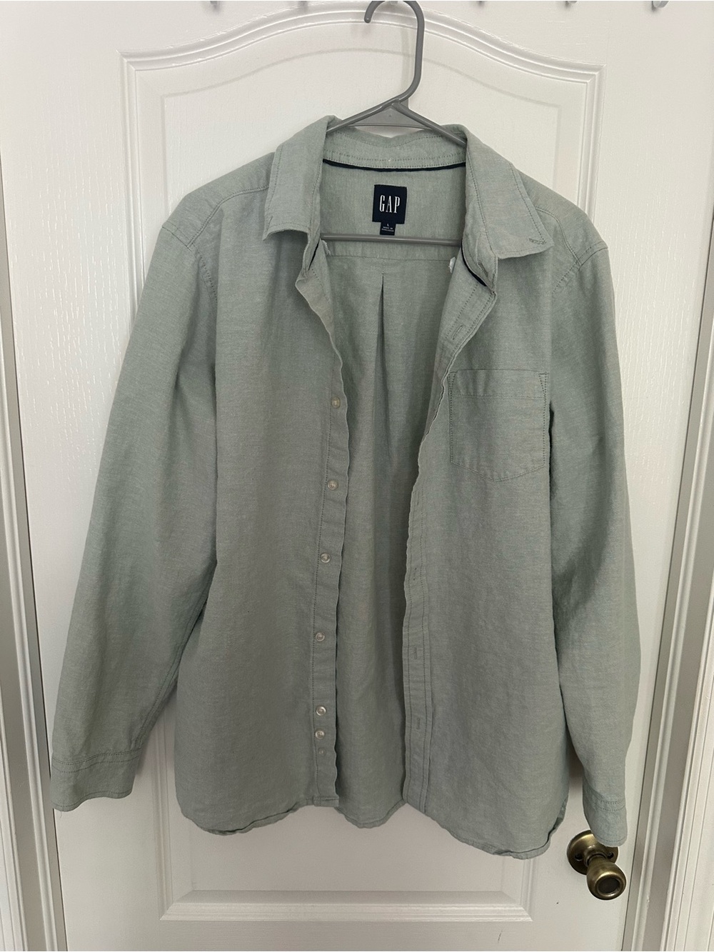 GAP Mens Oxford Button Down Shirt Large L Sage Green Stretch Cotton